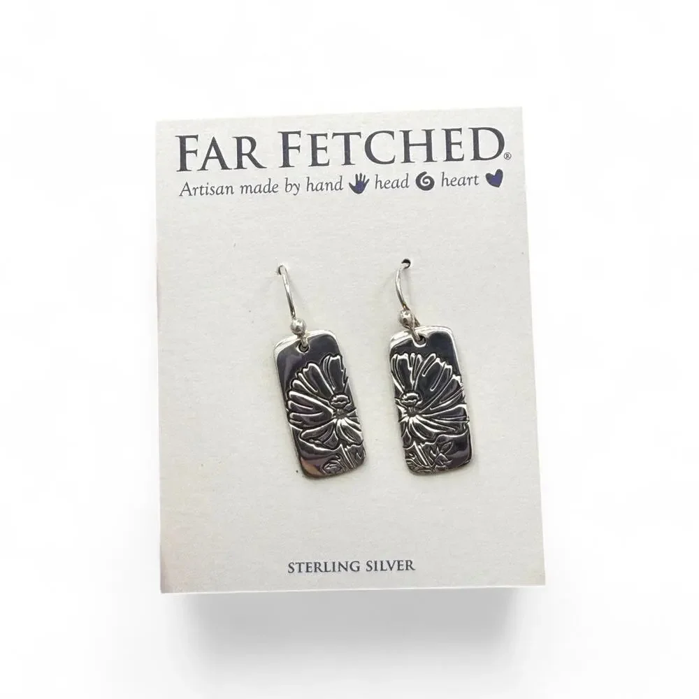 Far Fetched Cosmos Flower Dangle Earrings 925 Sterling Silver Artisan Handmade